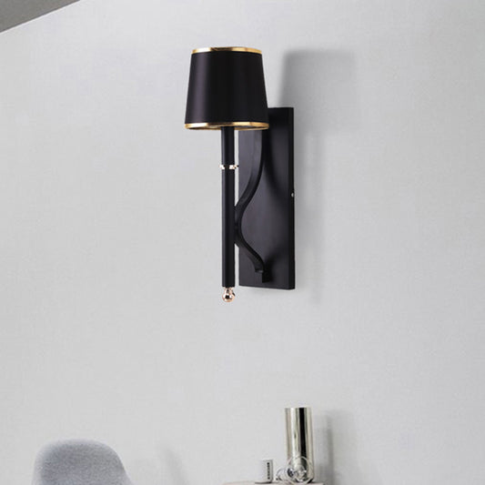 16"/18.5" W Cone Wall Mount Lighting Minimalism Metallic 1 Light Black/Flaxen Wall Sconce Light for Bedroom Black 18.5" Clearhalo 'Cast Iron' 'Glass' 'Industrial' 'Modern wall lights' 'Modern' 'Tiffany' 'Traditional wall lights' 'Vanity Lights' 'Wall Lights' Lighting' 468305