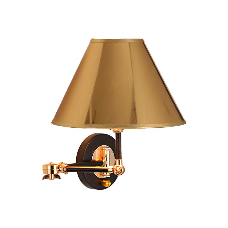 Metal Cone Wall Light Nordic 1 Light 10" W Indoor Wall Mounted Lamp with Swing Arm in Gold Finish Clearhalo 'Cast Iron' 'Glass' 'Industrial' 'Modern wall lights' 'Modern' 'Tiffany' 'Traditional wall lights' 'Wall Lamps & Sconces' 'Wall Lights' Lighting' 468330