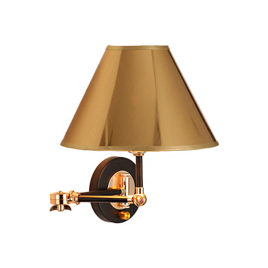 Metal Cone Wall Light Nordic 1 Light 10" W Indoor Wall Mounted Lamp with Swing Arm in Gold Finish Clearhalo 'Cast Iron' 'Glass' 'Industrial' 'Modern wall lights' 'Modern' 'Tiffany' 'Traditional wall lights' 'Wall Lamps & Sconces' 'Wall Lights' Lighting' 468330