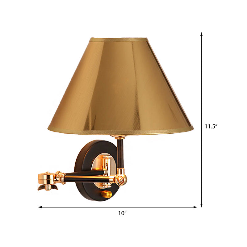 Metal Cone Wall Light Nordic 1 Light 10" W Indoor Wall Mounted Lamp with Swing Arm in Gold Finish Clearhalo 'Cast Iron' 'Glass' 'Industrial' 'Modern wall lights' 'Modern' 'Tiffany' 'Traditional wall lights' 'Wall Lamps & Sconces' 'Wall Lights' Lighting' 468331