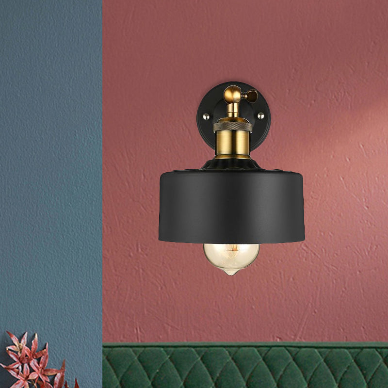 1 Light Wall Lamp Loft Style Dome/Drum Shade Metal Adjustable Sconce Light Fixture in Black for Bedroom Clearhalo 'Cast Iron' 'Glass' 'Industrial' 'Modern wall lights' 'Modern' 'Tiffany' 'Traditional wall lights' 'Wall Lamps & Sconces' 'Wall Lights' Lighting' 468336