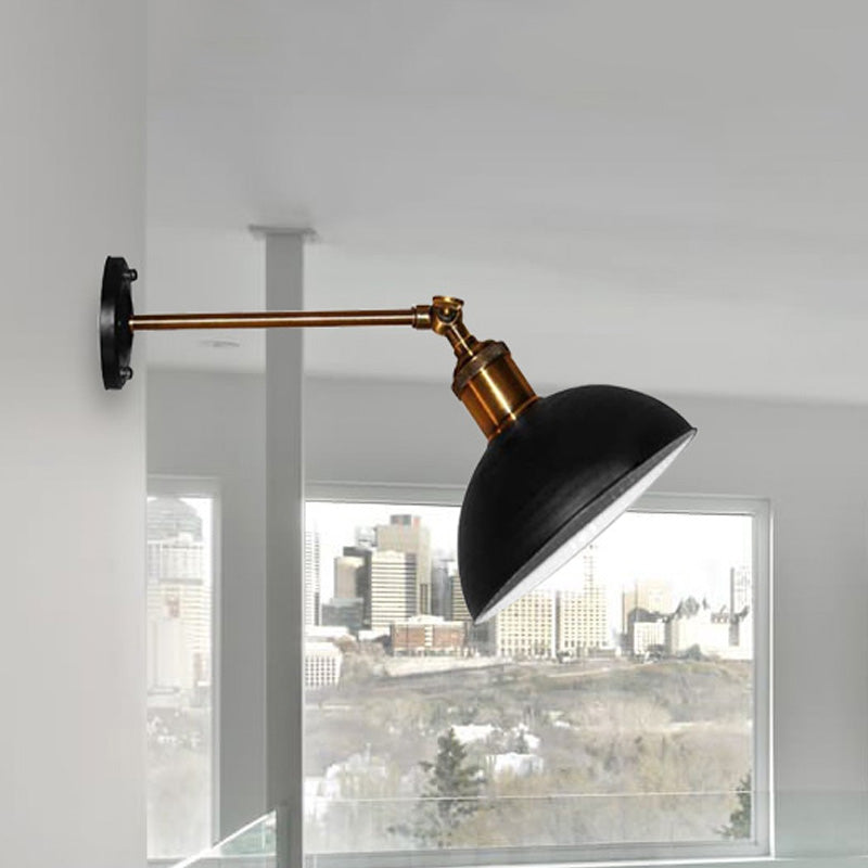 1 Light Wall Lamp Loft Style Dome/Drum Shade Metal Adjustable Sconce Light Fixture in Black for Bedroom Clearhalo 'Cast Iron' 'Glass' 'Industrial' 'Modern wall lights' 'Modern' 'Tiffany' 'Traditional wall lights' 'Wall Lamps & Sconces' 'Wall Lights' Lighting' 468337