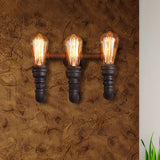 3 Lights Iron Wall Lamp Vintage Style Rust Water Pipe Stairway Wall Sconce Light with Exposed Bulb Clearhalo 'Art deco wall lights' 'Cast Iron' 'Glass' 'Industrial wall lights' 'Industrial' 'Middle century wall lights' 'Modern' 'Rustic wall lights' 'Tiffany' 'Traditional wall lights' 'Wall Lamps & Sconces' 'Wall Lights' Lighting' 468355