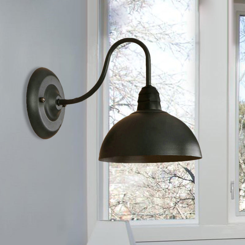 1 Head Wall Sconce Retro Domed Shade Metallic Sconce Lighting Fixture with Curved Arm in Black Clearhalo 'Cast Iron' 'Glass' 'Industrial' 'Modern wall lights' 'Modern' 'Tiffany' 'Traditional wall lights' 'Wall Lamps & Sconces' 'Wall Lights' Lighting' 468377