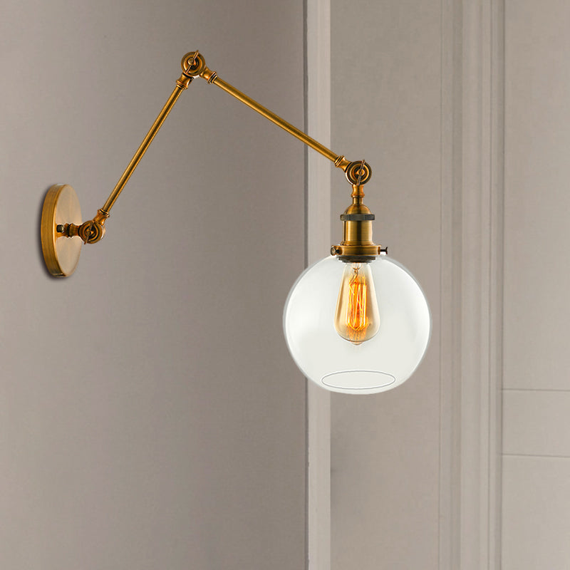 Brass One Light Sconce Light Vintage Clear Glass Spherical Lighting Fixture for Bedroom Clearhalo 'Art deco wall lights' 'Cast Iron' 'Glass' 'Industrial wall lights' 'Industrial' 'Middle century wall lights' 'Modern' 'Rustic wall lights' 'Tiffany' 'Traditional wall lights' 'Wall Lamps & Sconces' 'Wall Lights' Lighting' 468386