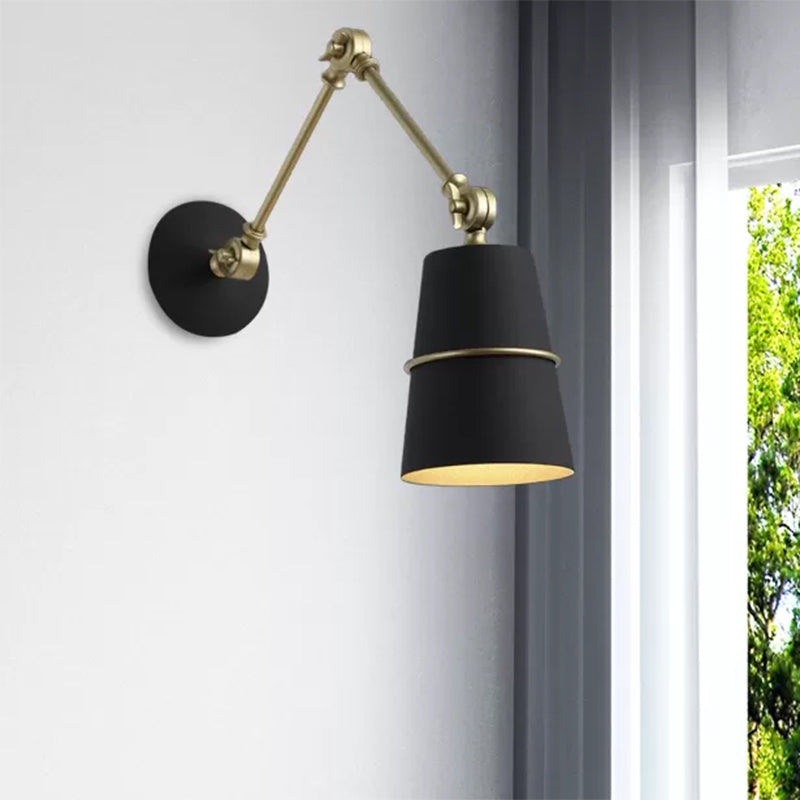 1 Light Wall Mount Light Modern Style Tapered Metal Wall Lighting with Swing Arm in Black/White for Hallway Clearhalo 'Cast Iron' 'Glass' 'Industrial' 'Modern wall lights' 'Modern' 'Tiffany' 'Traditional wall lights' 'Wall Lamps & Sconces' 'Wall Lights' Lighting' 468402