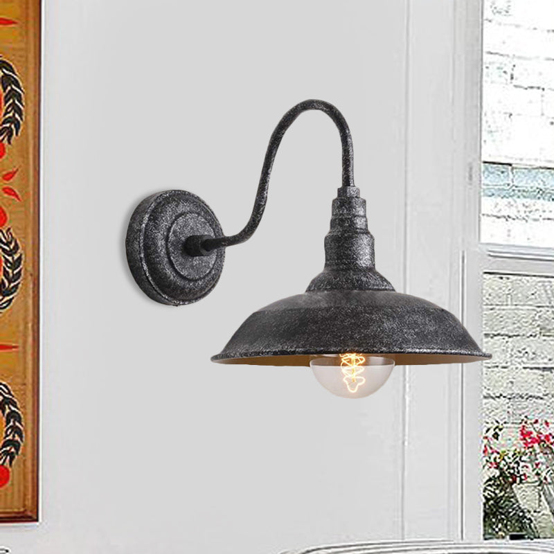 Antique Style Barn Wall Sconce Lamp 1 Light Iron Sconce Wall Lighting with Gooseneck Arm in Bronze/Rust for Bedroom Clearhalo 'Art deco wall lights' 'Cast Iron' 'Glass' 'Industrial wall lights' 'Industrial' 'Middle century wall lights' 'Modern' 'Rustic wall lights' 'Tiffany' 'Traditional wall lights' 'Wall Lamps & Sconces' 'Wall Lights' Lighting' 468412