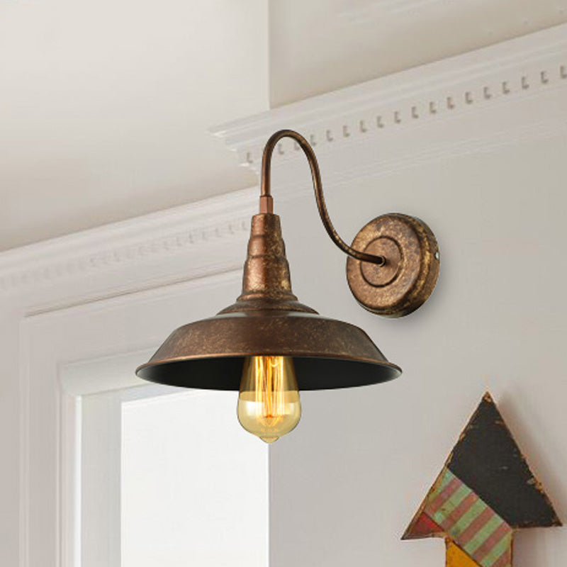 Antique Style Barn Wall Sconce Lamp 1 Light Iron Sconce Wall Lighting with Gooseneck Arm in Bronze/Rust for Bedroom Clearhalo 'Art deco wall lights' 'Cast Iron' 'Glass' 'Industrial wall lights' 'Industrial' 'Middle century wall lights' 'Modern' 'Rustic wall lights' 'Tiffany' 'Traditional wall lights' 'Wall Lamps & Sconces' 'Wall Lights' Lighting' 468413
