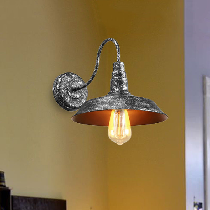 Antique Style Barn Wall Sconce Lamp 1 Light Iron Sconce Wall Lighting with Gooseneck Arm in Bronze/Rust for Bedroom Clearhalo 'Art deco wall lights' 'Cast Iron' 'Glass' 'Industrial wall lights' 'Industrial' 'Middle century wall lights' 'Modern' 'Rustic wall lights' 'Tiffany' 'Traditional wall lights' 'Wall Lamps & Sconces' 'Wall Lights' Lighting' 468414