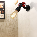 Farmhouse Stylish Pipe Wall Lamp with Valve 1 Bulb Metallic Wall Lighting Fixture in Black for Dining Room Clearhalo 'Art deco wall lights' 'Cast Iron' 'Glass' 'Industrial wall lights' 'Industrial' 'Middle century wall lights' 'Modern' 'Rustic wall lights' 'Tiffany' 'Traditional wall lights' 'Wall Lamps & Sconces' 'Wall Lights' Lighting' 468464