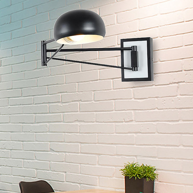 Swing Arm Metal Wall Sconce Light with Dome Shade Retro Stylish 1 Light Bedside Wall Lighting in Black/White Clearhalo 'Art deco wall lights' 'Cast Iron' 'Glass' 'Industrial wall lights' 'Industrial' 'Middle century wall lights' 'Modern' 'Rustic wall lights' 'Tiffany' 'Traditional wall lights' 'Wall Lamps & Sconces' 'Wall Lights' Lighting' 468505