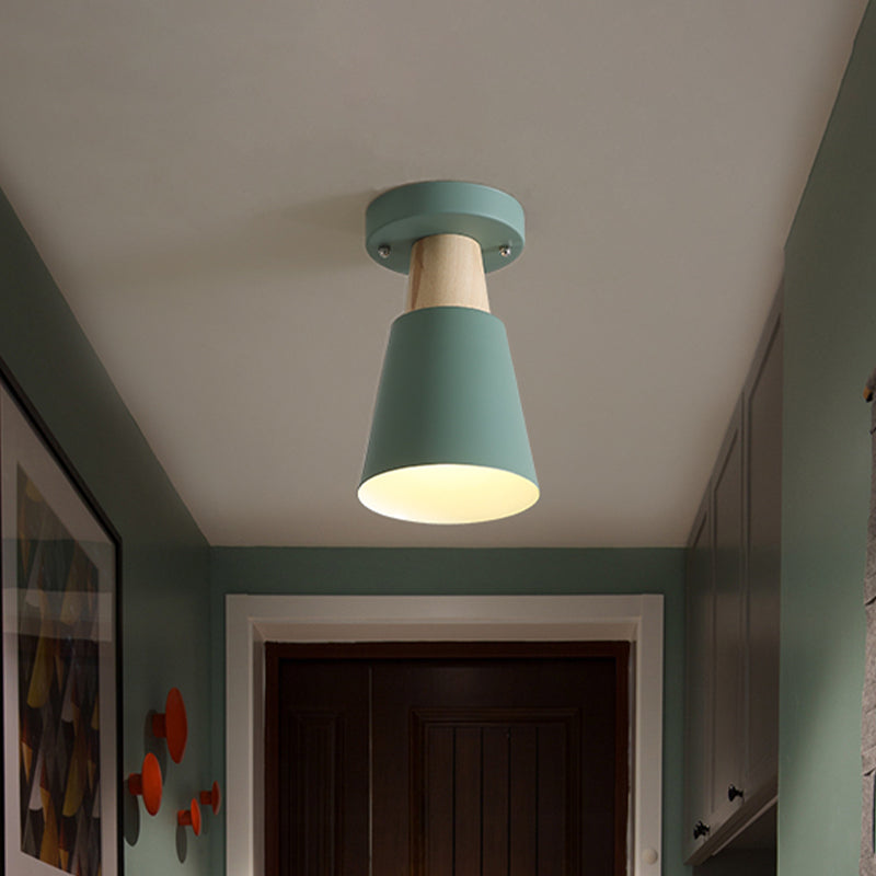 Macaron Conic Semi Flushmount Light 1 Head Metal Semi Flush Mount Ceiling Light in Grey/Pink/Yellow/Green Clearhalo 'Ceiling Lights' 'Close To Ceiling Lights' 'Close to ceiling' 'Semi-flushmount' Lighting' 468520