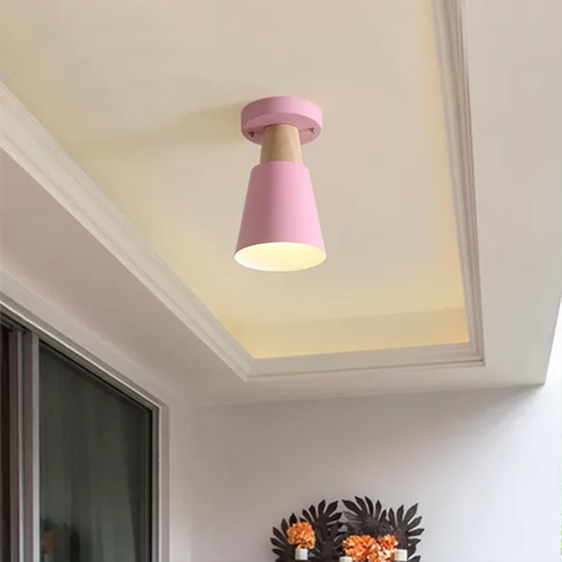 Macaron Conic Semi Flushmount Light 1 Head Metal Semi Flush Mount Ceiling Light in Grey/Pink/Yellow/Green Clearhalo 'Ceiling Lights' 'Close To Ceiling Lights' 'Close to ceiling' 'Semi-flushmount' Lighting' 468522