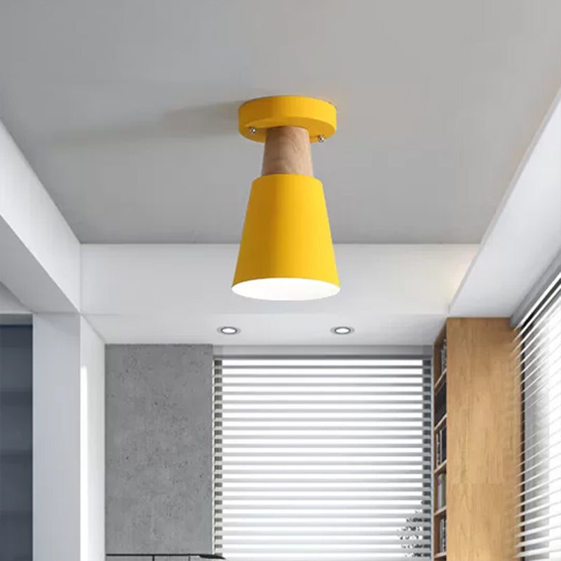 Macaron Conic Semi Flushmount Light 1 Head Metal Semi Flush Mount Ceiling Light in Grey/Pink/Yellow/Green Clearhalo 'Ceiling Lights' 'Close To Ceiling Lights' 'Close to ceiling' 'Semi-flushmount' Lighting' 468523