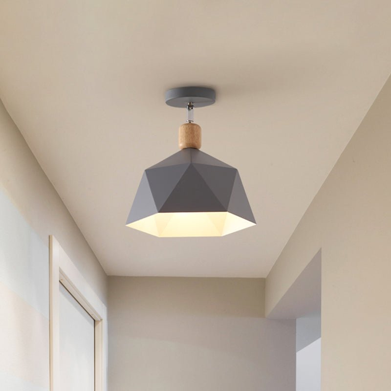 Metal Hexagon Ceiling Mount Light Adjustable Macaron 1 Head Gray/White/Green Semi Flush Mount Ceiling Light for Corridor Clearhalo 'Ceiling Lights' 'Close To Ceiling Lights' 'Close to ceiling' 'Semi-flushmount' Lighting' 468532