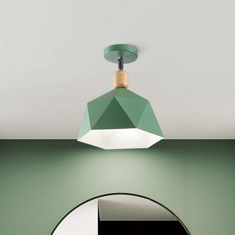 Metal Hexagon Ceiling Mount Light Adjustable Macaron 1 Head Gray/White/Green Semi Flush Mount Ceiling Light for Corridor Clearhalo 'Ceiling Lights' 'Close To Ceiling Lights' 'Close to ceiling' 'Semi-flushmount' Lighting' 468533