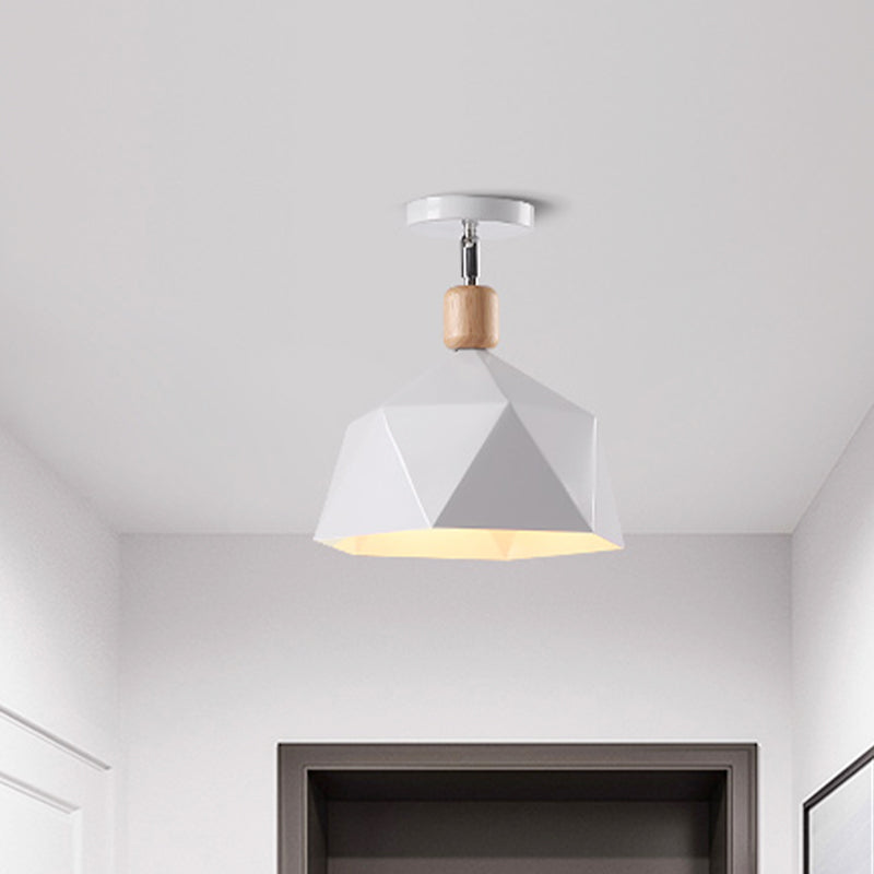 Metal Hexagon Ceiling Mount Light Adjustable Macaron 1 Head Gray/White/Green Semi Flush Mount Ceiling Light for Corridor Clearhalo 'Ceiling Lights' 'Close To Ceiling Lights' 'Close to ceiling' 'Semi-flushmount' Lighting' 468534