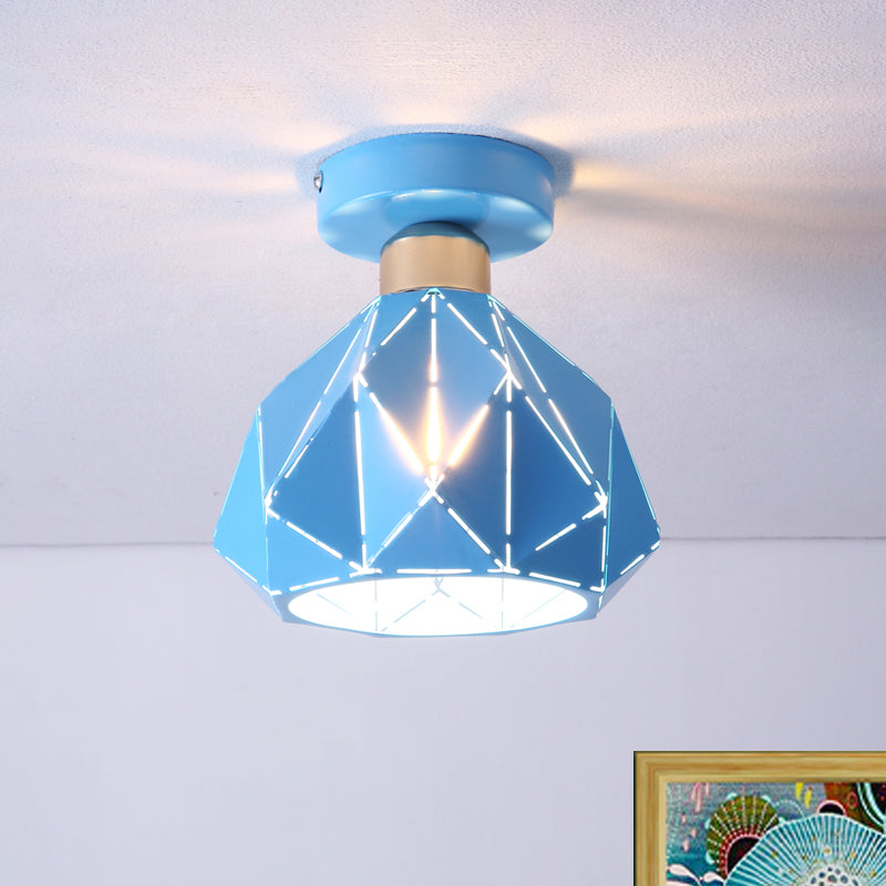 Metal Diamond Ceiling Flush Mount Light Nordic 1 Light Gray/Blue/Gold Flush Mount Light Fixture for Porch Clearhalo 'Ceiling Lights' 'Close To Ceiling Lights' 'Close to ceiling' 'Semi-flushmount' Lighting' 468540