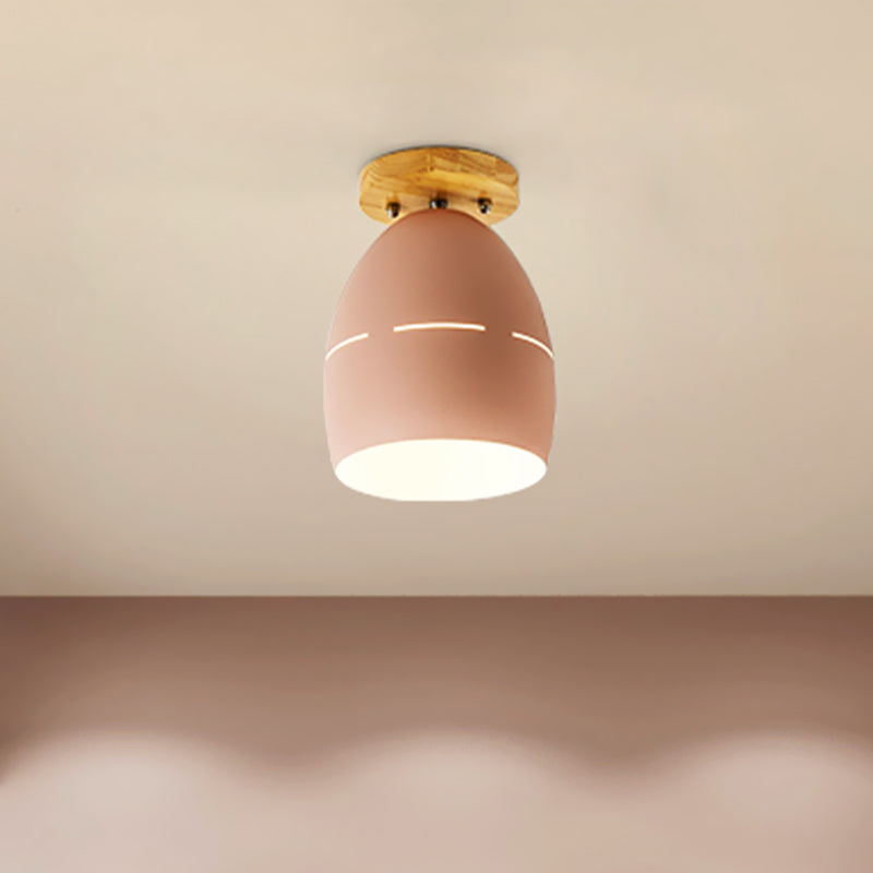 1 Light Oval Semi Flush Mount Lighting Modern Metal Semi-Flush Ceiling Light in Pink/Yellow/Green for Bedroom Clearhalo 'Ceiling Lights' 'Close To Ceiling Lights' 'Close to ceiling' 'Semi-flushmount' Lighting' 468544