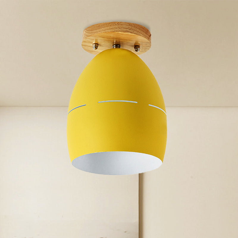 1 Light Oval Semi Flush Mount Lighting Modern Metal Semi-Flush Ceiling Light in Pink/Yellow/Green for Bedroom Clearhalo 'Ceiling Lights' 'Close To Ceiling Lights' 'Close to ceiling' 'Semi-flushmount' Lighting' 468545