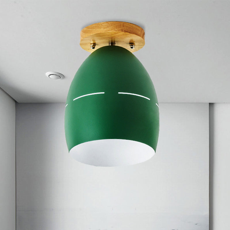 1 Light Oval Semi Flush Mount Lighting Modern Metal Semi-Flush Ceiling Light in Pink/Yellow/Green for Bedroom Clearhalo 'Ceiling Lights' 'Close To Ceiling Lights' 'Close to ceiling' 'Semi-flushmount' Lighting' 468546