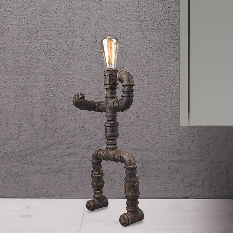 1 Head Table Light Steampunk Robot Wrought Iron Table Lamp with Pipe Design in Brass/Bronze for Children Room Clearhalo 'Lamps' 'Table Lamps' Lighting' 468559