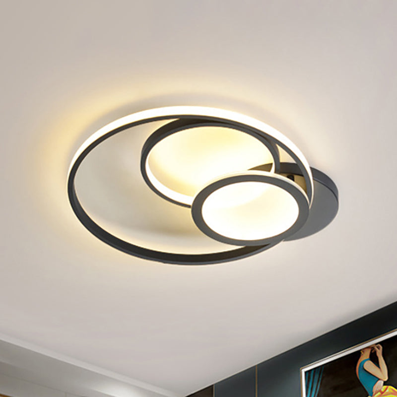 Multi Ring Ceiling Lamp Modern Acrylic Black/White LED Flush Mount Fixture for Bedroom in Warm/White Clearhalo 'Ceiling Lights' 'Close To Ceiling Lights' 'Close to ceiling' 'Flush mount' Lighting' 468579