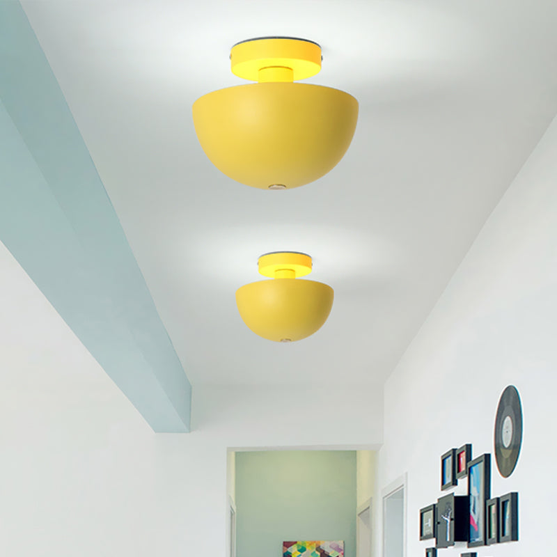 Pink/Yellow/Navy Bowl Semi Flush Ceiling Light Contemporary Metal 1 Bulb Dining Room Semi Flush Mount Lighting Clearhalo 'Ceiling Lights' 'Close To Ceiling Lights' 'Close to ceiling' 'Semi-flushmount' Lighting' 468591