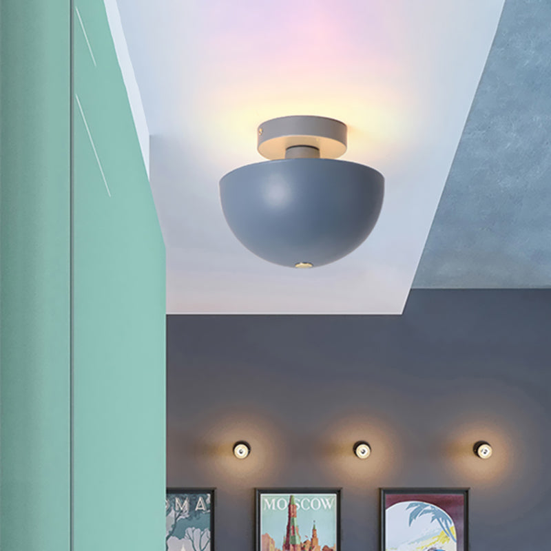 Pink/Yellow/Navy Bowl Semi Flush Ceiling Light Contemporary Metal 1 Bulb Dining Room Semi Flush Mount Lighting Clearhalo 'Ceiling Lights' 'Close To Ceiling Lights' 'Close to ceiling' 'Semi-flushmount' Lighting' 468592