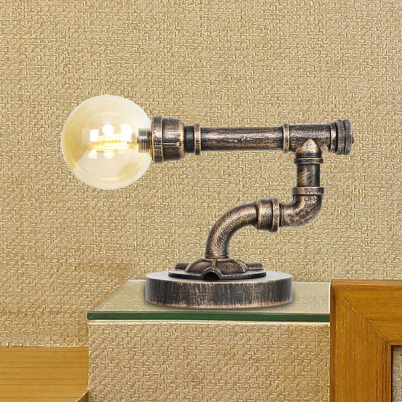 Antique Silver/Bronze Single Light Reading Lamp Industrial Clear/Amber Glass Globe Shade Task Lighting Clearhalo 'Lamps' 'Table Lamps' Lighting' 468594