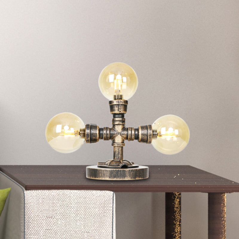 Industrial Round Shade Desk Lamp 2/3-Bulb Clear/Amber Glass Task Lighting in Antique Silver/Bronze with Base Clearhalo 'Lamps' 'Table Lamps' Lighting' 468640