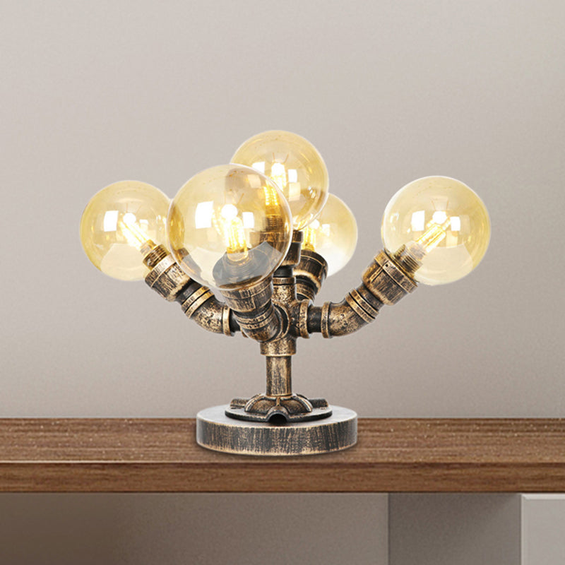 4/5-Light Desk Lamp Industrial Style Round Shade Clear/Amber Glass Task Light in Antique Silver/Bronze with Base Clearhalo 'Lamps' 'Table Lamps' Lighting' 468644