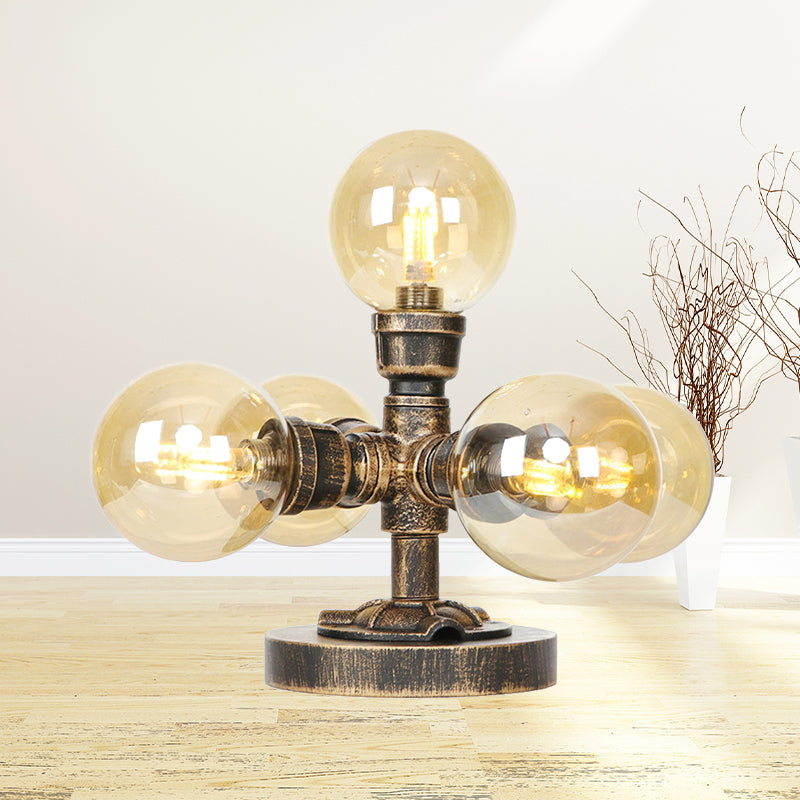 4/5-Light Desk Lamp Industrial Style Round Shade Clear/Amber Glass Task Light in Antique Silver/Bronze with Base Clearhalo 'Lamps' 'Table Lamps' Lighting' 468645