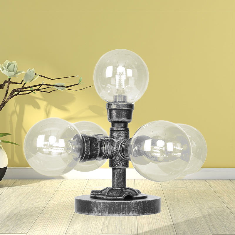 4/5-Light Desk Lamp Industrial Style Round Shade Clear/Amber Glass Task Light in Antique Silver/Bronze with Base Clearhalo 'Lamps' 'Table Lamps' Lighting' 468648