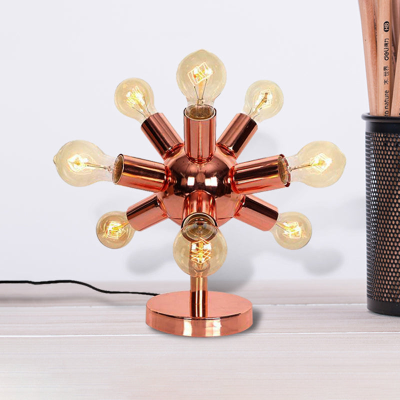 6/9-Head Metallic Table Lamp Industrial Style Copper Finish Sputnik Bedroom Table Lighting with Exposed Bulb Clearhalo 'Lamps' 'Table Lamps' Lighting' 468656