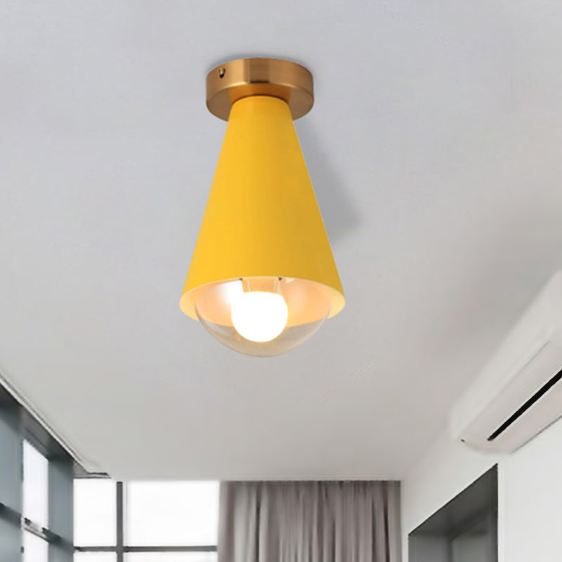White/Pink/Yellow/Coffee Flush Mount Ceiling Light with Shade Modern Metal and Glass 1 Head Corridor Ceiling Light Fixture Clearhalo 'Ceiling Lights' 'Close To Ceiling Lights' 'Close to ceiling' 'Glass shade' 'Glass' 'Semi-flushmount' Lighting' 468678