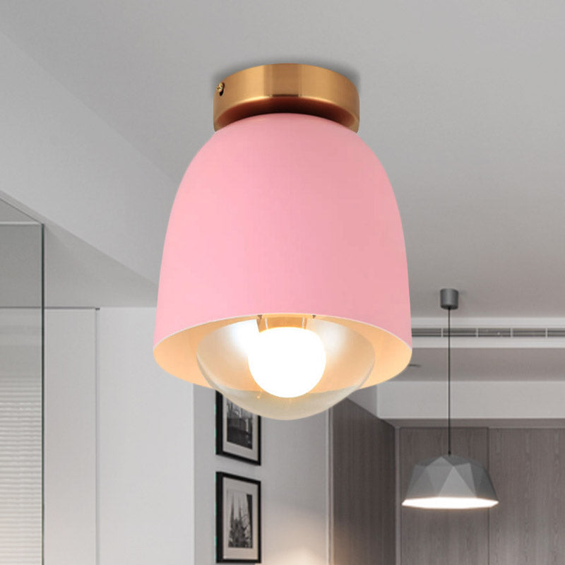 White/Pink/Yellow/Coffee Flush Mount Ceiling Light with Shade Modern Metal and Glass 1 Head Corridor Ceiling Light Fixture Clearhalo 'Ceiling Lights' 'Close To Ceiling Lights' 'Close to ceiling' 'Glass shade' 'Glass' 'Semi-flushmount' Lighting' 468681