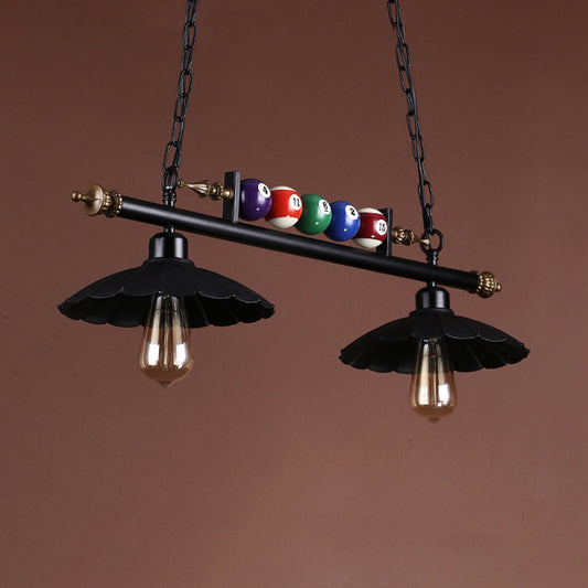 2/3 Bulbs Ruffled Edge Island Light Vintage Style Black Finish Metal Island Chandelier for Billiard Room Clearhalo 'Ceiling Lights' 'Island Lights' Lighting' 46938