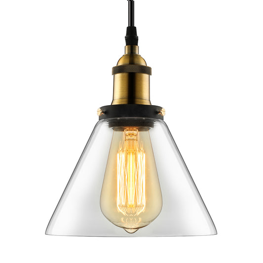 5.5"/7" Wide Cone Pendant Light Industrial 1 Light Grey/Brown/Clear Glass Hanging Lamp in Bronze Clearhalo 'Ceiling Lights' 'Glass shade' 'Glass' 'Industrial Pendants' 'Industrial' 'Middle Century Pendants' 'Pendant Lights' 'Pendants' 'Tiffany' Lighting' 4707