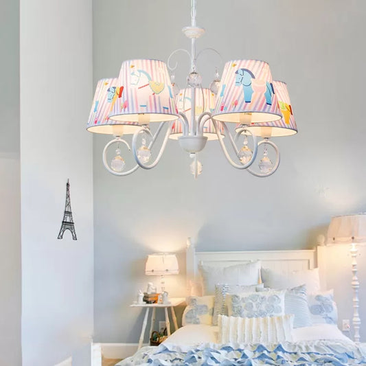 Cartoon Pony Hanging Light with Tapered Shade 5-Light White Chandelier for Nursing Room Clearhalo 'Ceiling Lights' 'Chandeliers' Lighting' options 48028