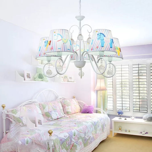 Cartoon Pony Hanging Light with Tapered Shade 5-Light White Chandelier for Nursing Room Clearhalo 'Ceiling Lights' 'Chandeliers' Lighting' options 48029