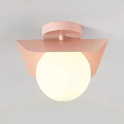 Macaron Loft Orb Shade Flush Mount Light Frosted Glass 1 Bulb Ceiling Fixture for Hallway Pink Clearhalo 'Ceiling Lights' 'Close To Ceiling Lights' 'Close to ceiling' 'Flush mount' Lighting' 48419