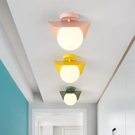 Macaron Loft Orb Shade Flush Mount Light Frosted Glass 1 Bulb Ceiling Fixture for Hallway Clearhalo 'Ceiling Lights' 'Close To Ceiling Lights' 'Close to ceiling' 'Flush mount' Lighting' 48421