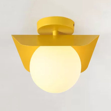 Macaron Loft Orb Shade Flush Mount Light Frosted Glass 1 Bulb Ceiling Fixture for Hallway Yellow Clearhalo 'Ceiling Lights' 'Close To Ceiling Lights' 'Close to ceiling' 'Flush mount' Lighting' 48422