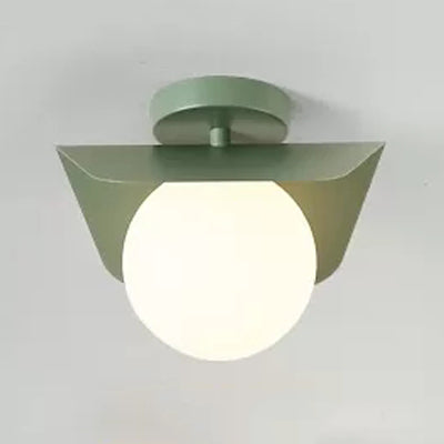 Macaron Loft Orb Shade Flush Mount Light Frosted Glass 1 Bulb Ceiling Fixture for Hallway Green Clearhalo 'Ceiling Lights' 'Close To Ceiling Lights' 'Close to ceiling' 'Flush mount' Lighting' 48424