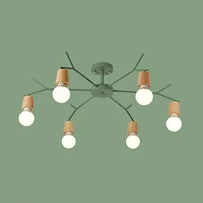 Branch Shape Living Room Chandelier Metal Multi Heads Nordic Stylish Pendant Light 6 Green Clearhalo 'Ceiling Lights' 'Chandeliers' Lighting' options 48476_645bd12c-673d-43fa-9b7c-d3a44bdbf550