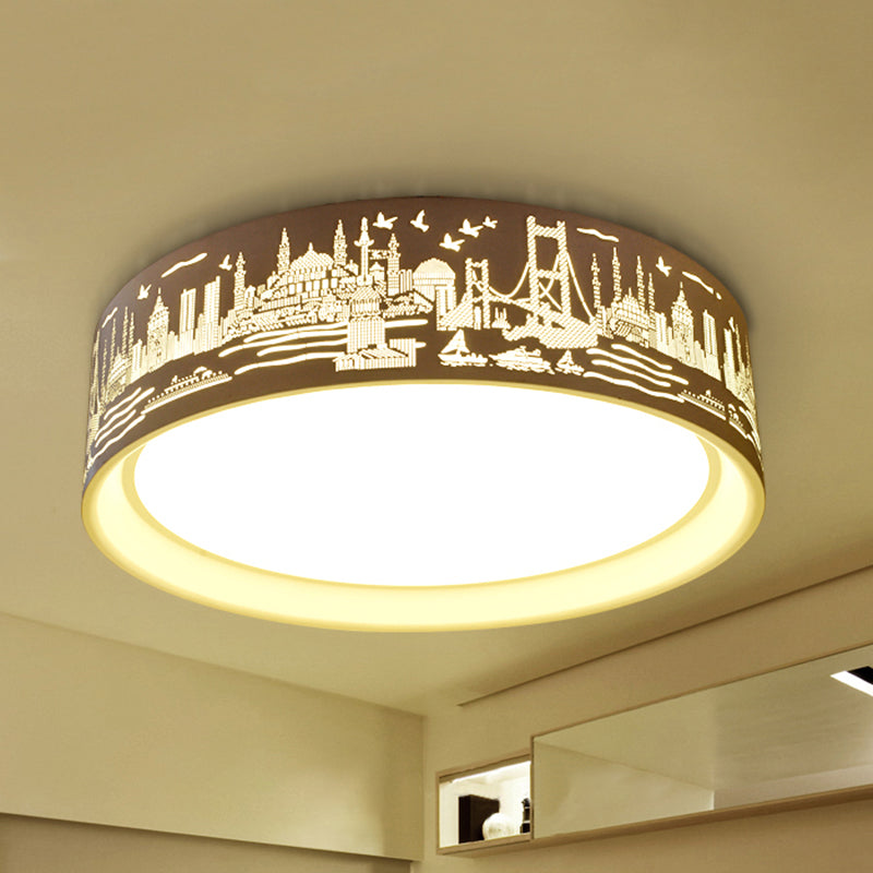 Acrylic Round LED Flush Ceiling Light with City View Study Room Creative Ceiling Lamp in White Clearhalo 'Ceiling Lights' 'Close To Ceiling Lights' 'Close to ceiling' 'Flush mount' Lighting' 48870