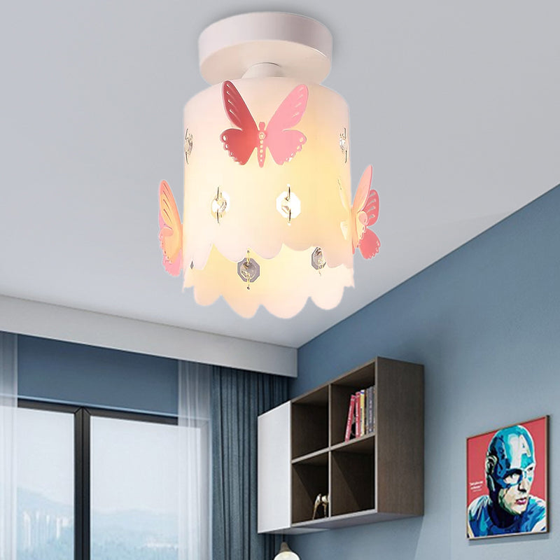 Modern Cylinder Ceiling Mount Light with Hollow Butterfly Acrylic White Ceiling Lamp for Kitchen Pink Clearhalo 'Ceiling Lights' 'Close To Ceiling Lights' 'Close to ceiling' 'Flush mount' Lighting' 48883