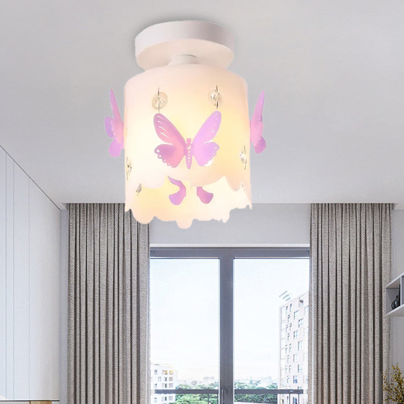 Modern Cylinder Ceiling Mount Light with Hollow Butterfly Acrylic White Ceiling Lamp for Kitchen Purple Clearhalo 'Ceiling Lights' 'Close To Ceiling Lights' 'Close to ceiling' 'Flush mount' Lighting' 48888