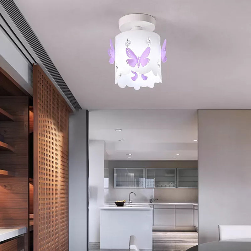 Modern Cylinder Ceiling Mount Light with Hollow Butterfly Acrylic White Ceiling Lamp for Kitchen Clearhalo 'Ceiling Lights' 'Close To Ceiling Lights' 'Close to ceiling' 'Flush mount' Lighting' 48889